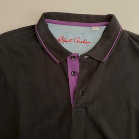 Robert Graham Polo, Black with Purple Trim XL, 100% cotton, Made in Peru - Picture 1 of 7